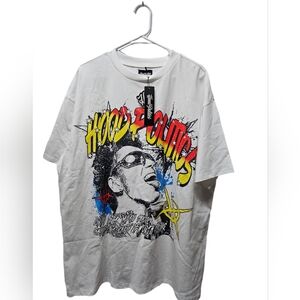 NWT HOOD POLITICS Graphic White Tee SZ. XL